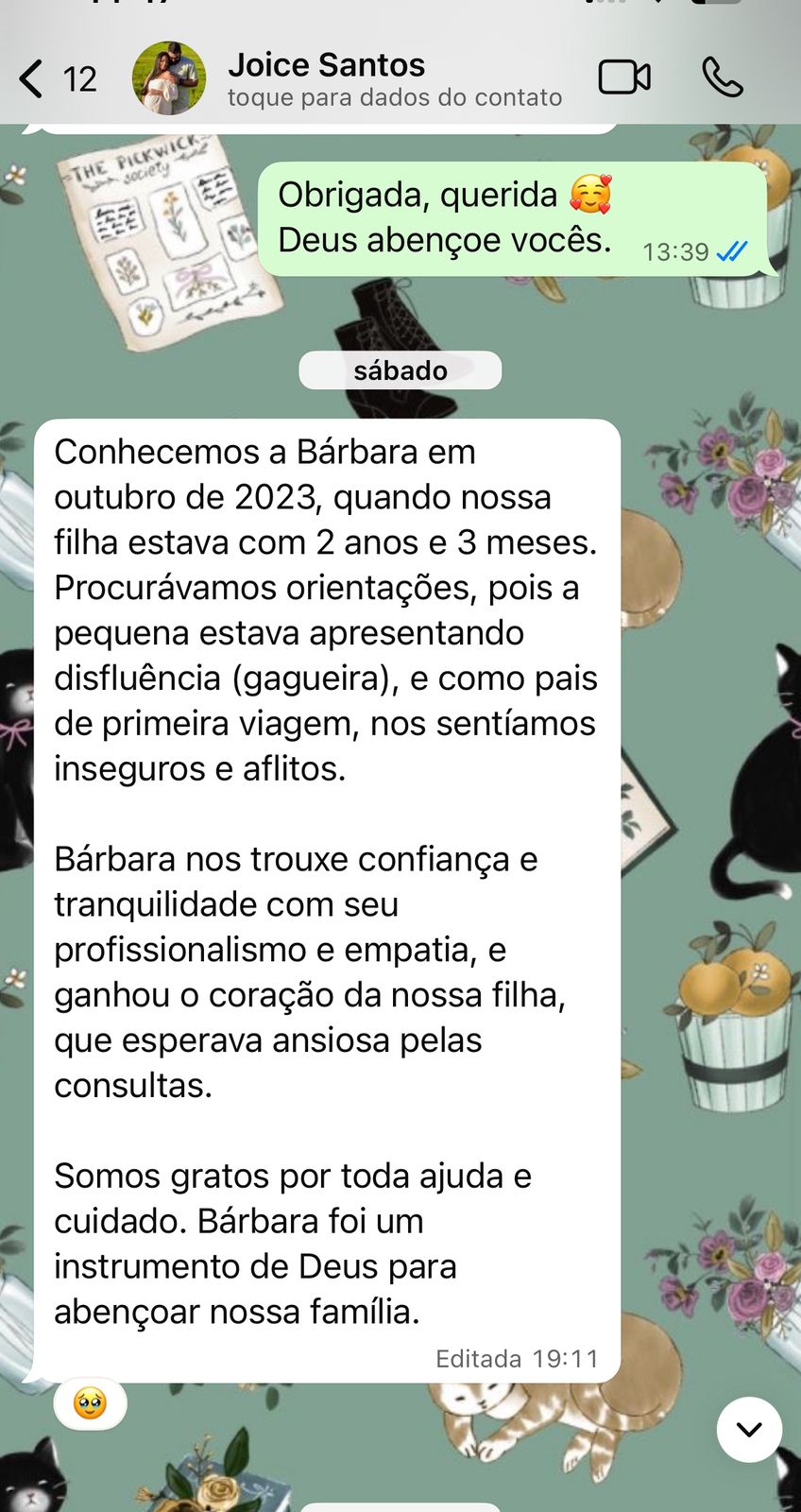 Depoimento de Joice Santos recomendando os serviços da fonoaudióloga Bárbara - Família grata pelo cuidado profissional com sua filha